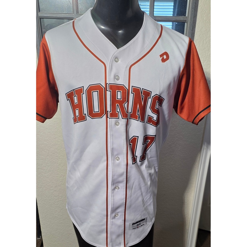 DeMarini Pro Fusion Horns Baseball Jersey Mens Medium White Orange 17 Button Up